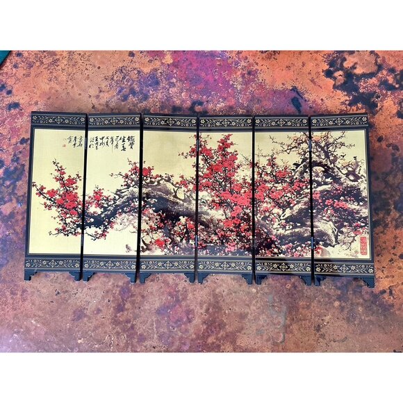 Miniature Chinese Table Top Screen with Plum Blossoms - Picture 3 of 6